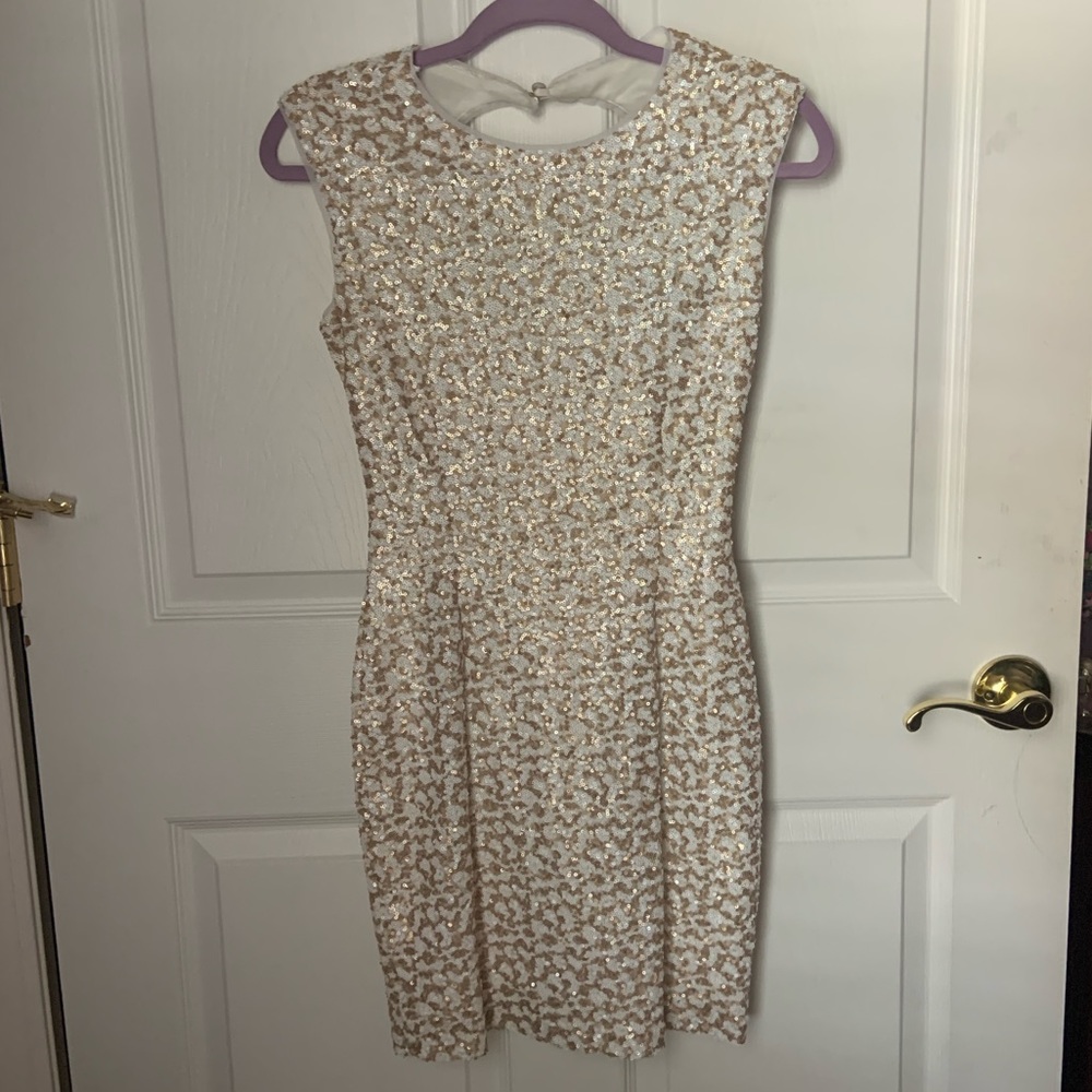 B. Darlin White and Gold Sequin Formal Dress